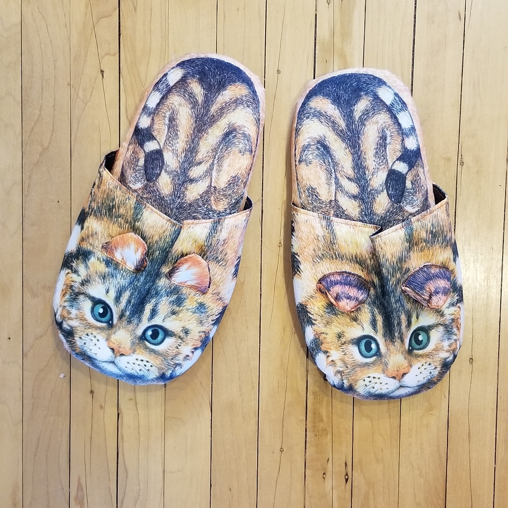Orange Kitty Cat Slippers - S/M